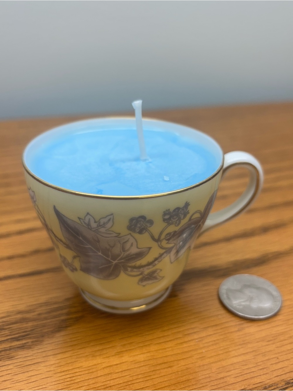 Wedgwood Yellow Floral Teacup Candle with Blue Wax